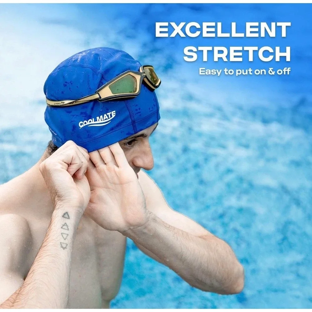 COOLMATE Fabric Swim Cap‎ Blue Large Silicone Water Resistant Lightweight Cloth